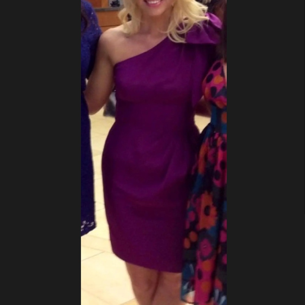 Trina Turk silk one shoulder bow dress